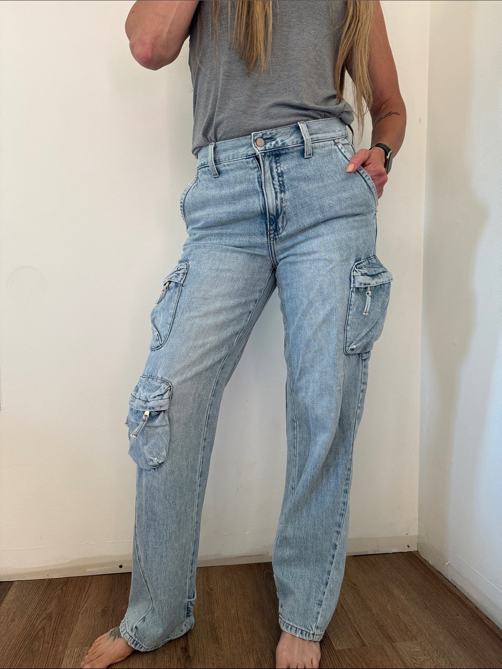 Pistola 26 Light Blue Cargo Jeans - Women's Relaxed Fit